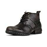COWSDELLA Hombres Marrón oscuro retro Diseño Chukka Botas con cordones Motocicleta Casual Cuero Vestido Tobillo Bota para Hombre Moda 6015-3-D-10-R