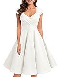 Bbonlinedress Vestido Fiesta Mujer Retro Años 50 Vintage de Cóctel Invierno para Invitada Boda Comunion Dama de Honor Cuello V Manga Corta White M