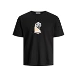 JACK & JONES Jormarbella Front tee SS Crew Neck Camiseta, Negro, L para Hombre