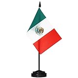 ANLEY Mexico - Juego de banderas de escritorio de lujo。 6 x 4 pulgadas。 bandera mexicana de escritorio en miniatura con poste sólido de 12 '。 colores vivos y resistente a la decoloración