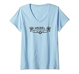 Mujer Calaveras con lentejuelas de la estrella de Rebel Motorsports Camiseta Cuello V
