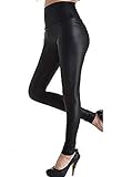 FITTOO PU Leggings Cuero Imitación Pantalón Elásticos Cintura Alta Push Up para Mujer #2 Clásico Negro Mate M