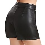 Everbellus Shorts Mujer Cintura Alta Cuero Pantalones Cortos con Cremallera Lateral (Negro, 2XL/Tamaño de la Cintura 86-89CM)