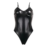 Satohom Lencería sexy de cuero para mujer, babydoll de aspecto mojado, body push up con escote en V, trajes sin espalda con escote en V profundo, disfraces de cosplay, leotardo, camisón de peluche