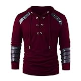 helymore Sudadera medieval vintage con capucha steampunk sudadera manga larga ropa deportiva gótico suéter con cordones, borgoña, L