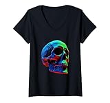 Mujer Camisa de calavera para hombre, camisa de calavera para niños, calavera para niños Camiseta Cuello V