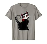 Negro Azúcar Calavera Gato Camiseta