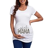 Camiseta para mujer negra 48, camiseta de embarazo, cuello en V, manga corta, cuello redondo, gráfico divertido, fruncido, brillante, camiseta de manga larga, calavera, Blanco, XXL