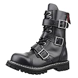 Angry Itch - 10-Agujeros Botas goticas Punk de Cuero Nero con 5 Hebillas y con Ziper - Numéros 36-48 - Hecho in EU!, EU-Größe:EU-45