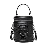 Generisch Bolso de mano de piel sintética estilo gótico, diseño de calaveras, multifuncional, con diseño de reloj steampunk, correa de hombro desmontable, color negro, Bolsa para cubo 3D calavera