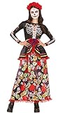 FIESTAS GUIRCA Disfraz de Catrina - Vestido Largo con Estampado Calaveras y Diadema con Flores para Mujer Adulta Talla M 38-40