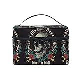 Bolsa de maquillaje de gran capacidad, organizador gótico, roca, rosa, flor, calavera, viaje, portátil, neceser, bolsa de almacenamiento, bolsa de lavado para mujeres y niñas, multicolor, 23*16*17cm,