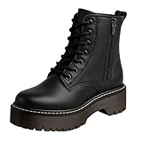 Genérico Botas Negras Militares Estilo Punk con Plataforma Dentada y Cordones hasta la Parte Superior. Cierre con Cremallera. Botas para Mujer - Talla 36EU