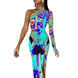 Vestido largo de verano con diseño de calavera trippy neón para mujer, vestido largo de media manga, vestido de noche ajustado con abertura, Estilo-7, S