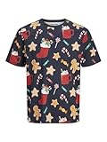 JACK & JONES Jjxmas Merry AOP tee SS Crew Neck Camiseta, Sky Captain, L para Hombre