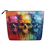 Bolsa de maquillaje con estampado de calaveras de color, bolsa de aseo de viaje, bolsa de maquillaje de viaje, estuche organizador de maquillaje portátil para mujer, Black, Talla única