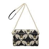 Joitme Bolso cruzado para mujer, bolso de mano para teléfono celular, bolso de hombro con alas de calavera, correa de cadena negra, de piel sintética