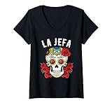 Mujer Sugar Skull Shirt La Jefa Women The Boss Dia De Los Muertos Camiseta Cuello V