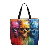 OdDdot Bolso de mano con estampado de calaveras de color, bolso cruzado para mujer, gran capacidad, bolsa de hombro para mamá, Calaveras de color, Talla única