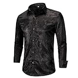 Allthemen Camisa de Cachemir para Hombre, Camisas de Seda Jacquard para Hombre, Camisas de Vestir de Manga Larga, Cuello con Botones, Camisas de Esmoquin Casuales