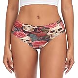 RPLIFE Calzoncillos divertidos de calaveras y flores rojas, calzoncillos cómodos para mujer, bragas de elastano para mujer, ropa interior suave, Calaveras divertidas flores rojas, S