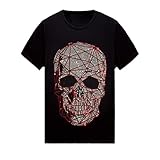 HZCX - Camiseta de manga corta con diamantes de imitación para hombre y mujer, Negro calavera, Large