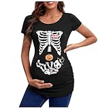 ADMAY 2024 - Nueva Cabeza de Esqueleto, Ropa de Halloween para Mujeres Embarazadas, Camiseta Europea y con Borde, Camiseta para Mujeres Embarazadas Blusas De Invierno Elegantes (Gold, XXL)
