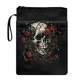 Xoenoiee Funda protectora para libros con diseño de rosas rojas y calavera para amantes de los libros, fundas de libros para libros de tapa blanda, bolsa protectora de libros con cremallera, funda de
