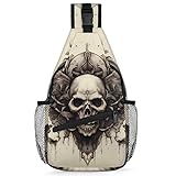 Bolso bandolera con alas de calavera y mariposas para mujeres y hombres, mochila cruzada ligera, mochila bandolera multiusos para viajes, senderismo, gimnasio, ciclismo, Calavera 001, Talla única