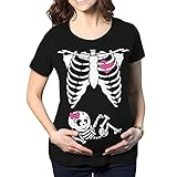 Camiseta de Embarazo de Halloween Camiseta de Estampado de Calavera Linda Top de Manga Corta Maternity Rose M
