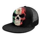 Gorra de béisbol de la bandera de México con calavera de Estados Unidos, unisex, de moda, gorra de béisbol de malla, gorra de camionero, ajustable, color negro