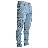 RegaliaKun Pantalones Vaqueros Cargo para Hombre, Estilo Jogger, Ajustados, elásticos, Ajustados, de Pierna Recta, cómodos, con Cintura Flexible, Color Azul, Tal