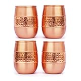 ANCIENTIMPEX Juego de 4 vasos de cobre puro (99,74%) martillados para beneficios para la salud Ayurveda, capacidad de 250 ml