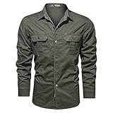 2024 - Los Militares de algodón al Aire Libre lavaron Camisas de Manga Larga Men's Sizes y Camisas de Estilo Men Camisas Men Camiseta Rockera Hombre (Green, XXXXL)