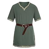 Camisas medievales vintage, túnica gótica para hombre, túnica de caballero con cinturón, disfraz de Halloween steampunk, camiseta medieval con cuello en V de manga larga, blusa renacentista, traje de
