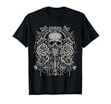 Diseño gótico de metal con calavera y rosas Camiseta