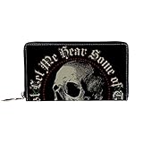 Billetera con cremallera para mujer, diseño de calavera con texto 'Rock and Roll Florals Skull', bolso de viaje de cuero, bolso de embrague para tarjetas, organizador de muñecas, carteras