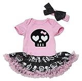 Petitebelle - Vestido para bebé con tutú y body, con dibujo de calavera negra, tallas desde recién nacido hasta 18 meses