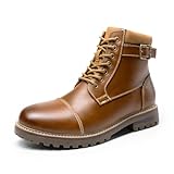 Bruno Marc Botas de Militares Oxford Hombre Botines Moto de Cordones con Cremallera Lateral,Size 43,Marrón,ENGLE-05