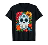 Calavera de azúcar de Arte Popular Mexicano con Rosas y Girasoles Camiseta