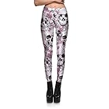 Fanii Quare Leggings elásticos adelgazantes con estampado floral activo, sin pies, Calavera blanca, L