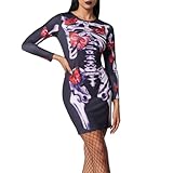 JONRRYIN Disfraz Esqueleto Mujer, Traje Esqueleto Mujer, Disfraz Halloween Mujer Sexy, Disfraces De Esqueleto De Halloween Carnaval Para Adulto,Mujer Esqueleto Vestido Halloween Disfraz