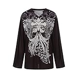 Harajuku - Camisa de manga larga para mujer, diseño de calavera Y2K, camiseta holgada de manga larga, estilo gótico, estilo grunge, Negro#8, M