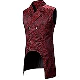Vagbalena Chaleco Victoriano Steampunk Vintage de Corte Largo Esmoquin de Doble Botonadura Ropa de Performance gótico Medieval Traje de Abrigo de Cola (Rojo,L)