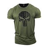 GYMTIER Skull USA Flag - Camiseta de gimnasio para hombre, entrenamiento de culturismo, entrenamiento, levantamiento de pesas, color verde, XL