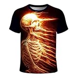 Camiseta para hombre con estampado de esqueleto brillante - Camiseta de manga corta con impresión 3D realista | Camiseta de fantasía fresca para festivales y fiestas, Style_x04 Orange, XXL
