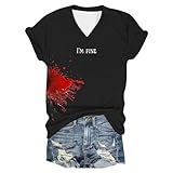 Camiseta estampada para mujer, manga corta, cuello redondo, blusa, leggings, calavera, mujer, Rojo sandía, 5XL