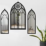 BAODBF 3 espejos góticos para decoración de pared, espejos de pared góticos espeluznantes, estilo vintage, marco de arco de catedral, espejo decorativo gótico con anillo para colgar, fácil de instalar