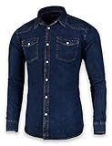 SEVEN EAGLE Camisa Vaquera de Manga Larga con Doble Bolsillo para Hombre(XXL,Navy Snow)