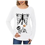 Bluelucon Camiseta de calavera para mujer, camiseta embarazada, manga corta, camiseta embarazada, ropa casual, clásico, embarazo, cuello redondo, top, diseño de esqueleto, rojo, XXL